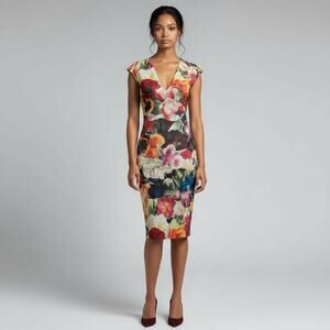 Ted Baker Odeela Floral Swirl-Print Sheath Dress Size 0 Bodycon Sleeveless
